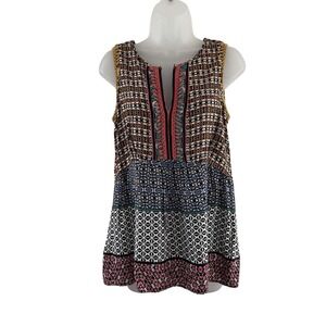 Anthropologie Ranna Gill Tank Top Womens M Embroidered Boho Tunic Artwear Flowy